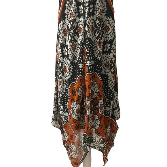 MSK Black Floral Asymmetrical Handkerchief Hem Halter Neck Boho Midi Dress 10 - Picture 5 of 12